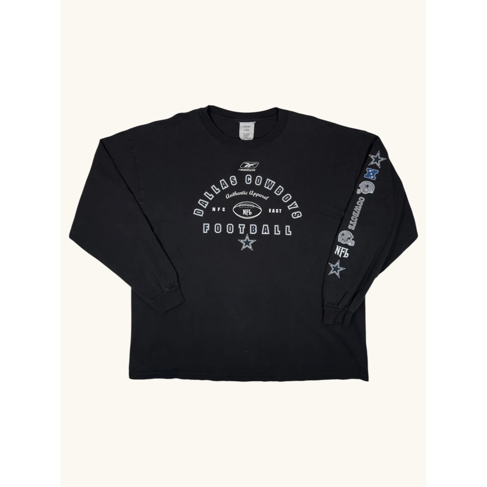 Vintage Reebok Dallas Cowboys Long Sleeve T-Shirt Mens Large Black NFL Football
